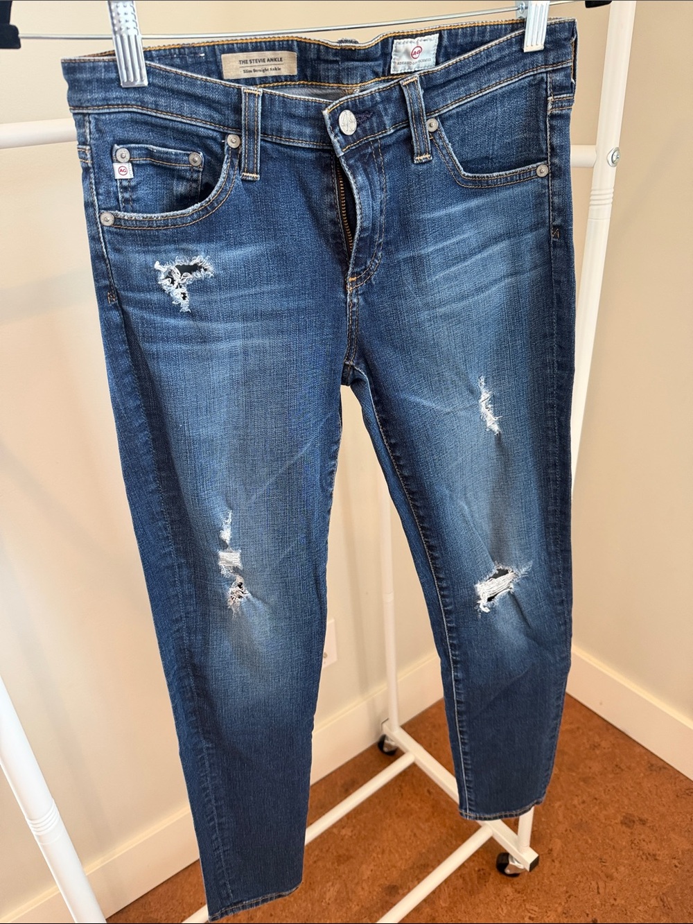 Agolde Dark Blue Distressed Straight-Leg Jeans